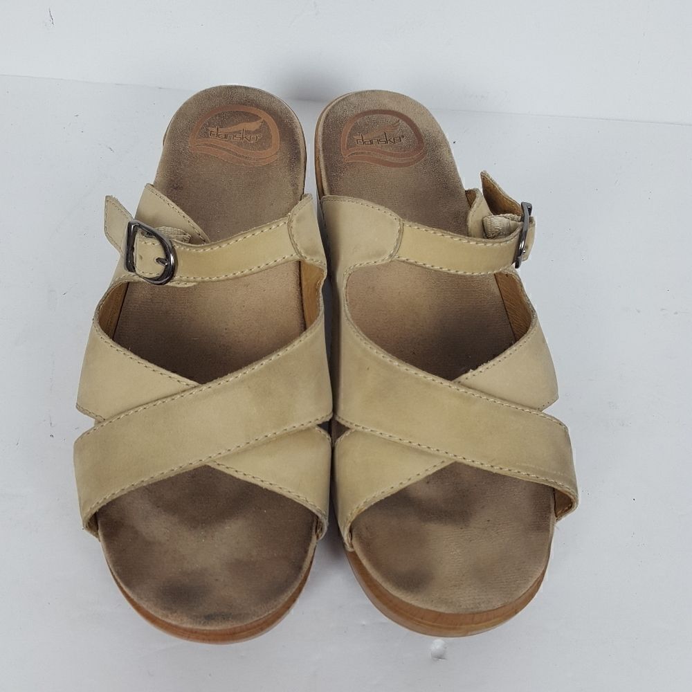 Dansko US 10 EU 40  Beige Leather Clogs Strappy‎ Bohemian Casual